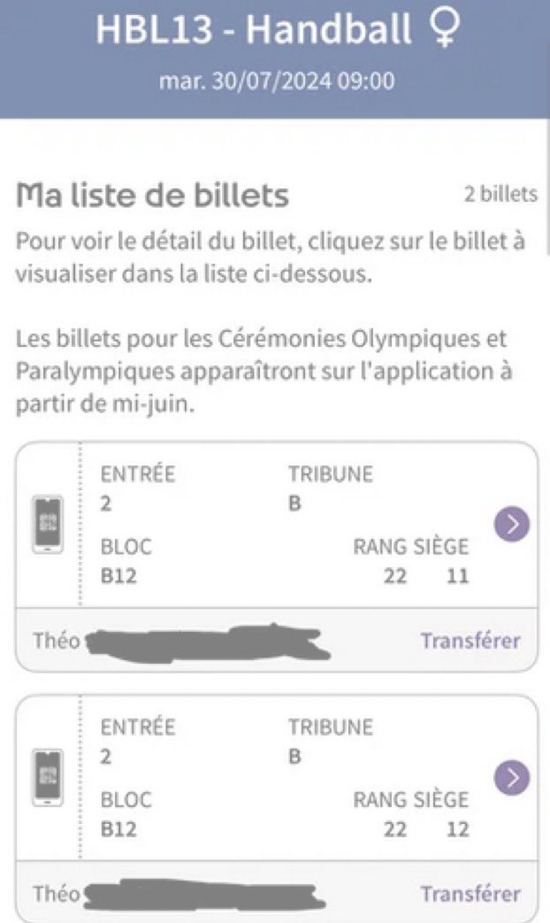 Cryptano1's tweet photo. Je vends 2 billets côte à côté pour les matchs de handball féminin des Jeux Olympiques / JO (Allemagne vs Slovénie, Norvège vs République de Corée) le 30 juillet !
 
Je vends ces deux places car je les ai gagné via l’appli de la région IDF pour les jeunes, Labaz (cf capture) https://t.co/TU3Sk9cX8A