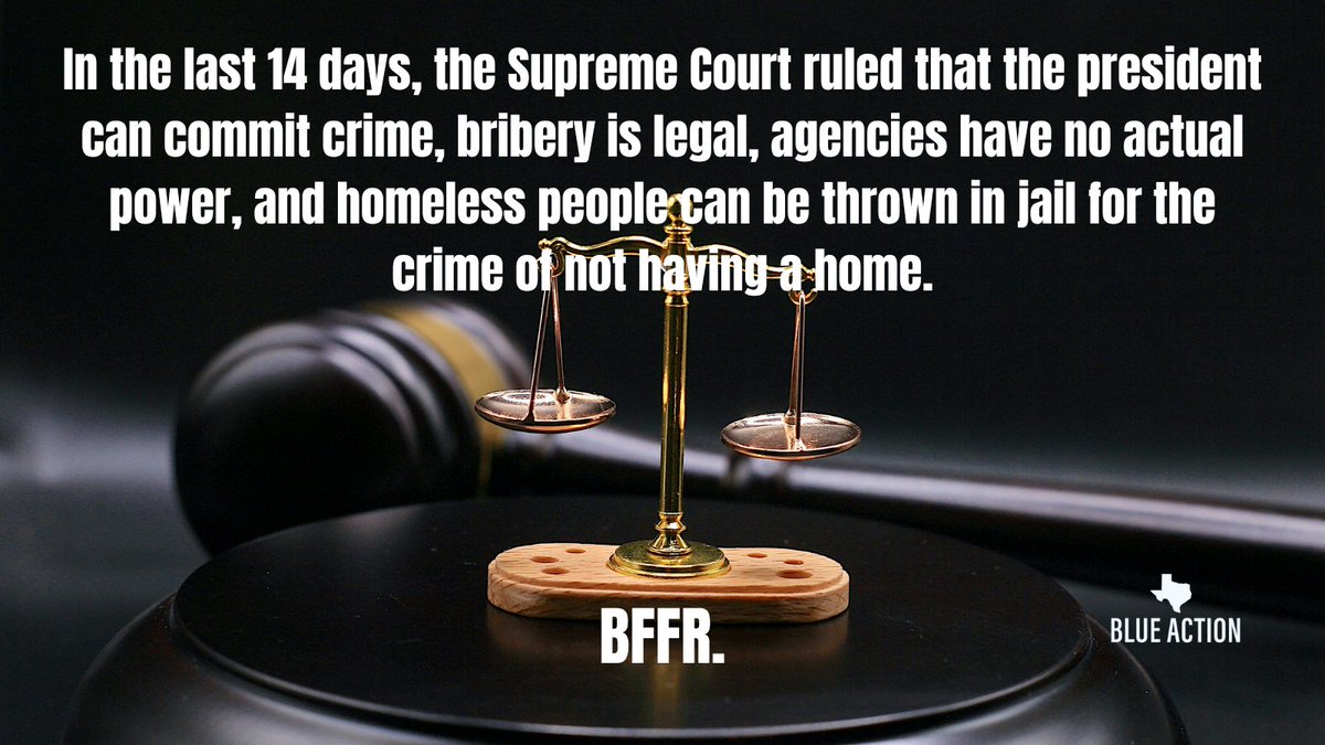 TXblueaction's tweet photo. In just 10 days, the Supreme Court has turned justice on its head. Crimes go unpunished, agencies stripped of power, and homelessness criminalized. It's time to stand up. #TexasBlueAction #JusticeForAll
Join us in fighting back. Visit our link in bio to get involved!🧢 https://t.co/6qMD94UphE