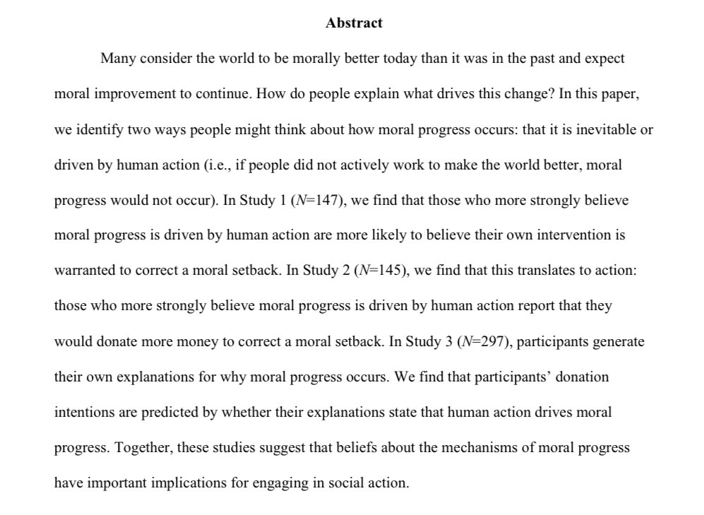 LewryCasey's tweet image. 🚨New preprint!🚨
People who believe that humans drive moral progress (rather than it being inevitable) are more likely to view their own actions as needed to correct moral setbacks—and they're more likely to donate!
w/ Sana Asifriyaz & @TaniaLombrozo
osf.io/preprints/psya…