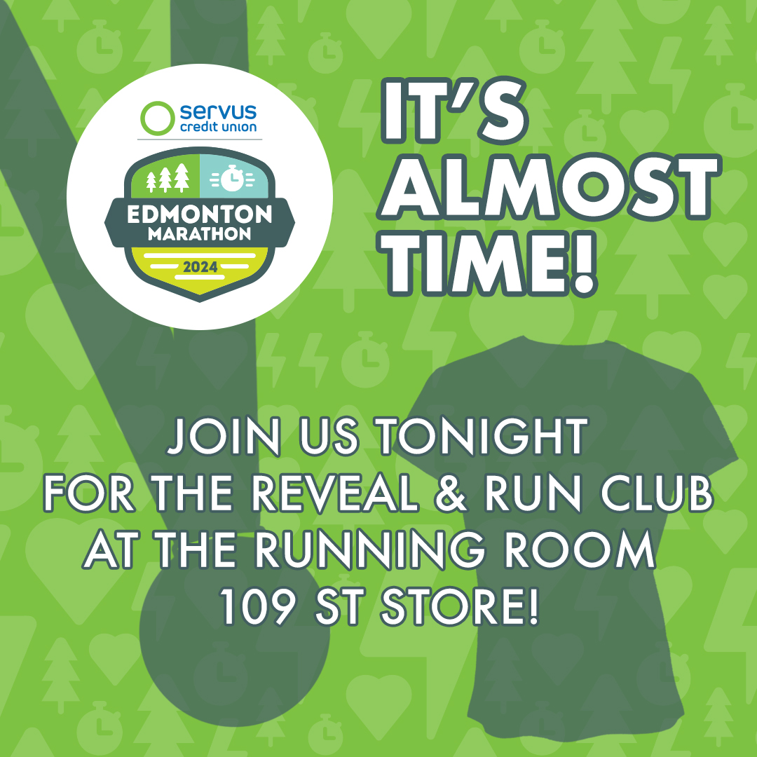🏅 It's almost time! Drop into the 109 St Edmonton Running Room store this evening to see the 2024 Servus Edmonton Marathon Shirt &amp; Medals! Then join us for Free Run Club!

5:30pm - Reveal
6pm - Running Room Run Club

8537 - 109 Street, Edmonton, AB - ow.ly/Uu9s50SyTSP
