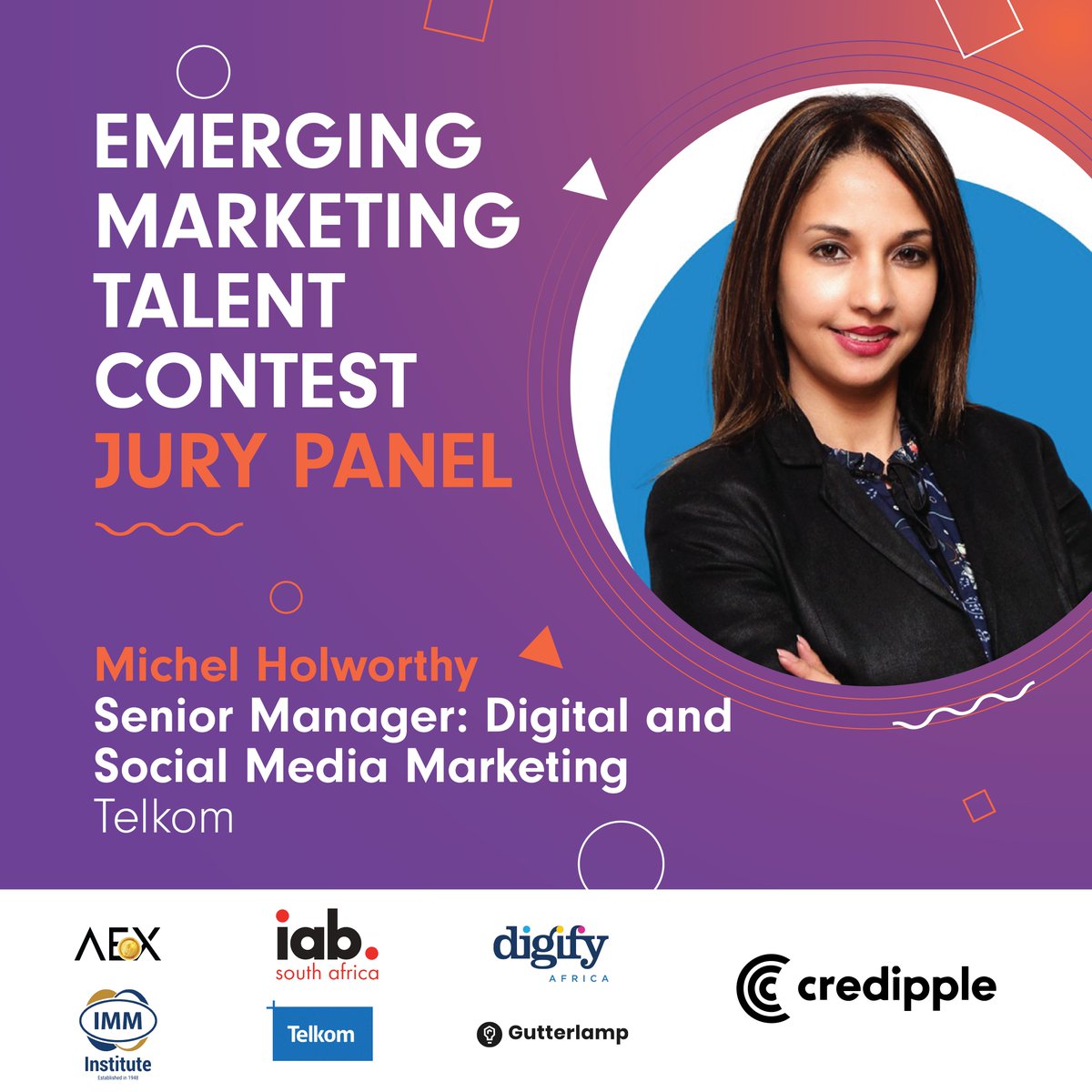 Meet the amazing jury panel for the Emerging Marketing Talent Contest🧑‍⚖️

Introducing <a href="/michelkey/">Michel Holworthy</a> 

Michel Holworthy is the Senior Manager for Digital and Social Media Marketing at <a href="/TelkomZA/">@TelkomZA</a>