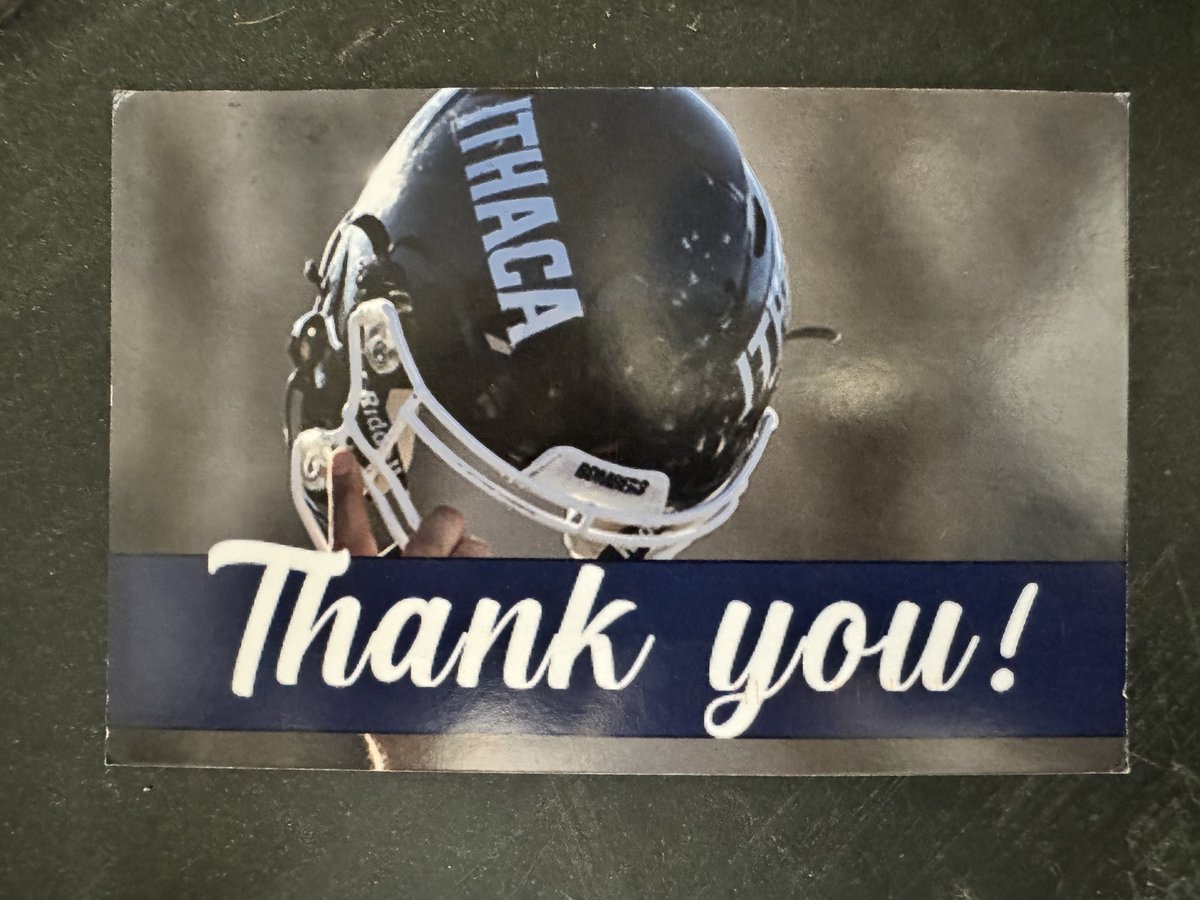 ColeDenny25's tweet photo. Thank you @IthacaBomberFB @Coach_Mi11er @CoachTerp_ @MaguireBrandon for the mail and for a great Zoom meeting yesterday. Can’t wait to get back to Ithaca and visit again soon! https://t.co/G3OnsWAAye