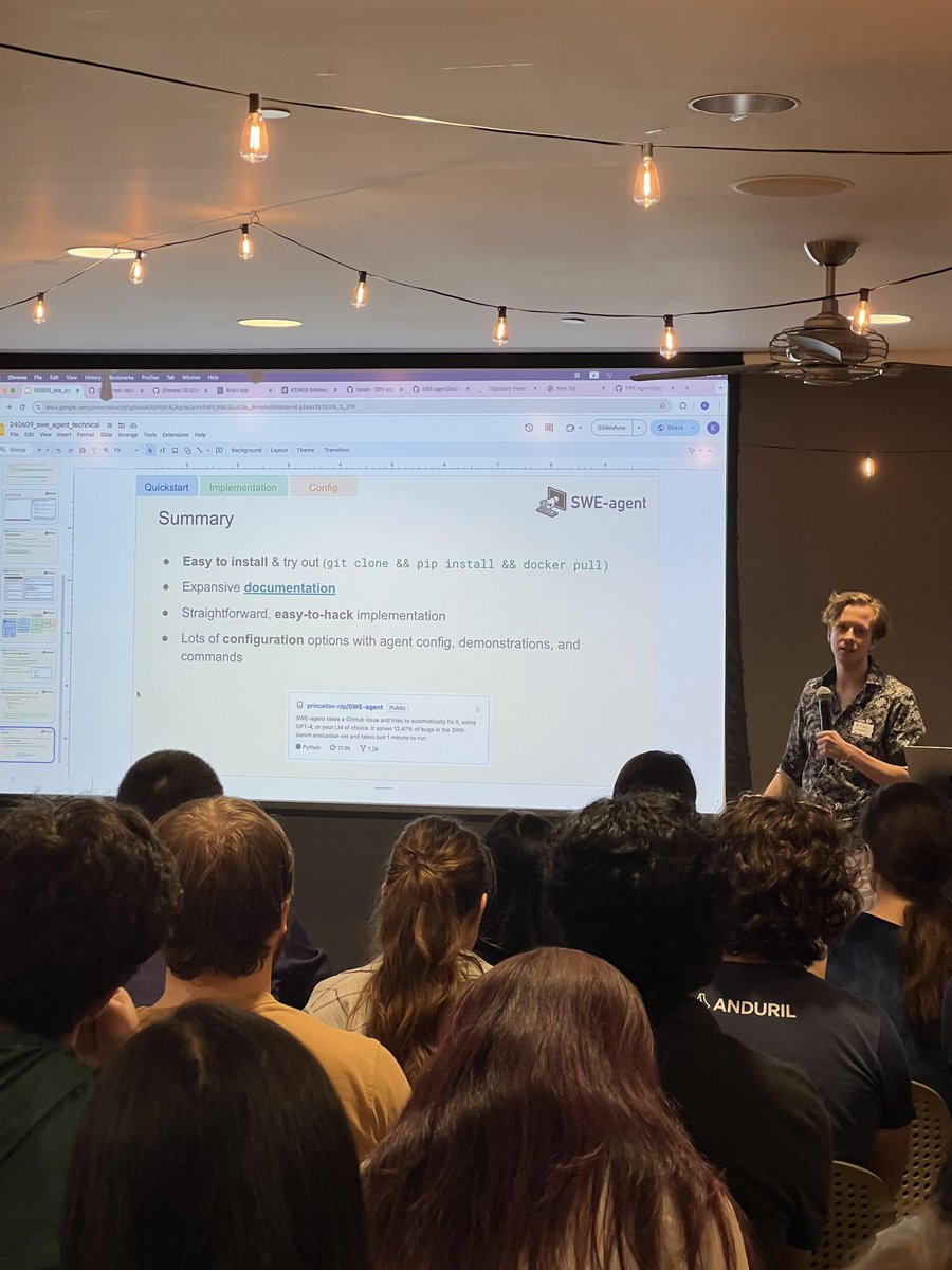 Sriram Ramakrishnan (@sreezy3000) on Twitter photo <a href="/GenAICollective/">The GenAI Collective</a> had the privilege of hosting the esteemed Princeton researchers behind SWE-bench and SWE-agent at our first ever NYC research meetup!
Huge shoutout to <a href="/OfirPress/">Ofir Press</a> <a href="/jyangballin/">John Yang</a> <a href="/_carlosejimenez/">carlos</a> and <a href="/KLieret/">Kilian Lieret</a> for informative talks and hanging with our community
The <a href="/GenAICollective/">The GenAI Collective</a> had the privilege of hosting the esteemed Princeton researchers behind SWE-bench and SWE-agent at our first ever NYC research meetup!
Huge shoutout to <a href="/OfirPress/">Ofir Press</a> <a href="/jyangballin/">John Yang</a> <a href="/_carlosejimenez/">carlos</a> and <a href="/KLieret/">Kilian Lieret</a> for informative talks and hanging with our community
The