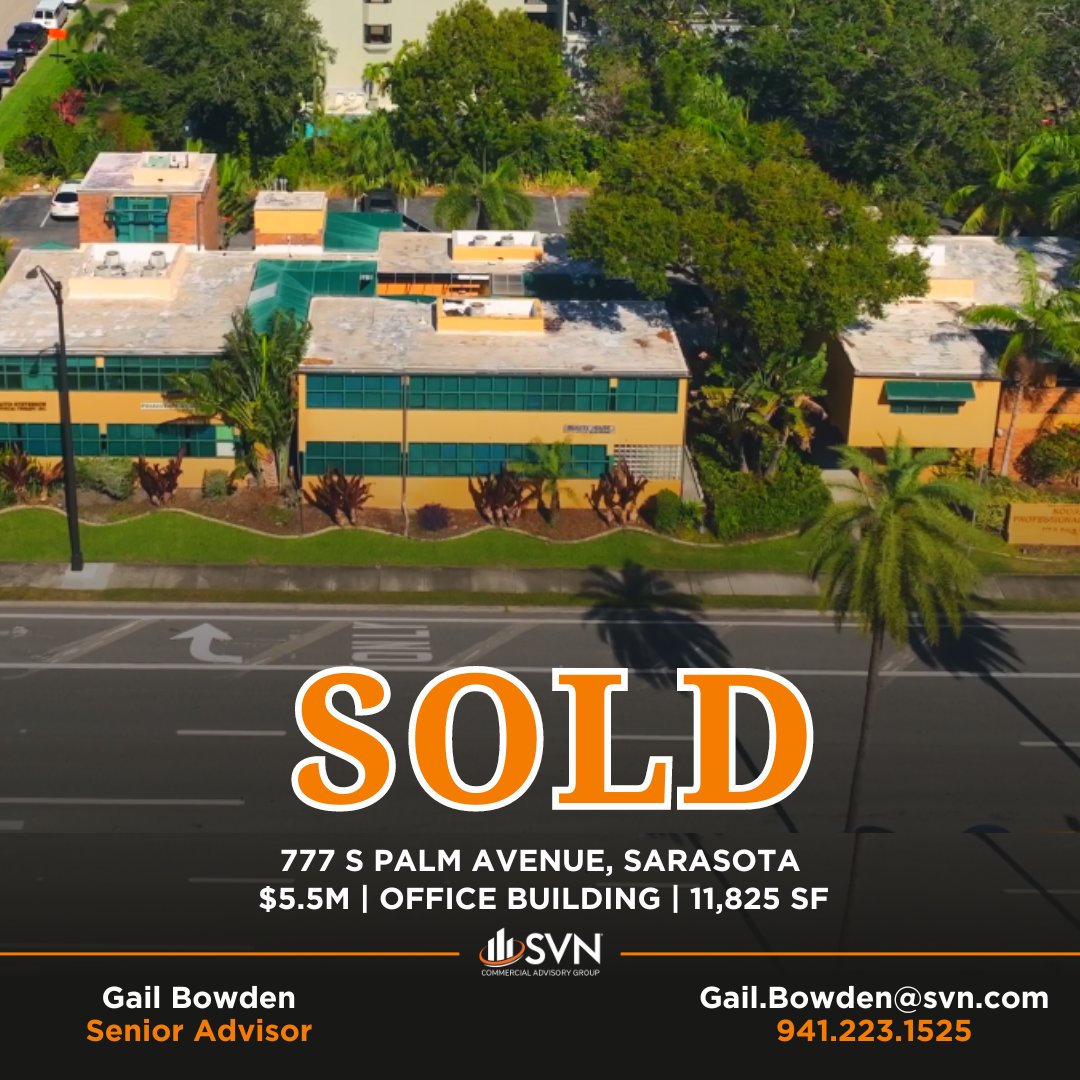 #SOLD | Congratulations to Senior Advisor Gail Bowden on the successful sale of Kodra Professional Center in Downtown Sarasota! 👏

777 S. Palm Ave features striking views of the Sarasota Bay and has a prominent 56-year history in the community.

🔗 loom.ly/VOR00Dk