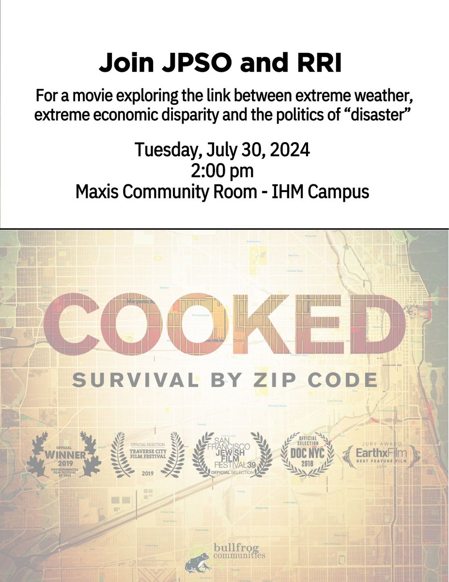 ProgramCoordin3's tweet image. Please join the IHM's Justice, Peace and Sustainability Office and RRI on Tuesday, July 30 for a #movie viewing of "Cooked: Survival By Zip Code" in the Maxis Community Room at the IHM Campus (610 W. Elm Ave).

We hope to see you there!

#monroemichigan #EnvironmentalJustice