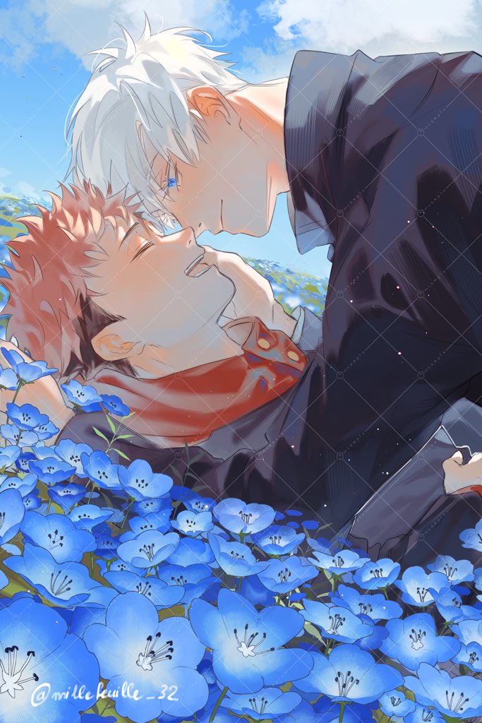 GoYuu art for Blue blooms in Orange by <a href="/EternalGOYUU/">Photoframe HPBD Yuji with Gojo-sensei! *ੈ 🍰⸝⸝🍓✩‧</a>  thank you for the wonderful event 🥺🥺🥺🤲