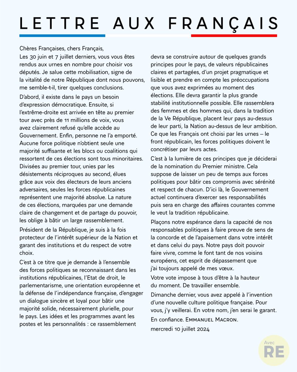 B_BessotBallot's tweet photo. “engager un dialogue sincère et loyal pour bâtir une majorité solide, nécessairement plurielle, pour le pays”. 
Si nous ne saisissons pas cette opportunité c’est le chaos qui nous attend. https://t.co/6H4Q0sjZXR