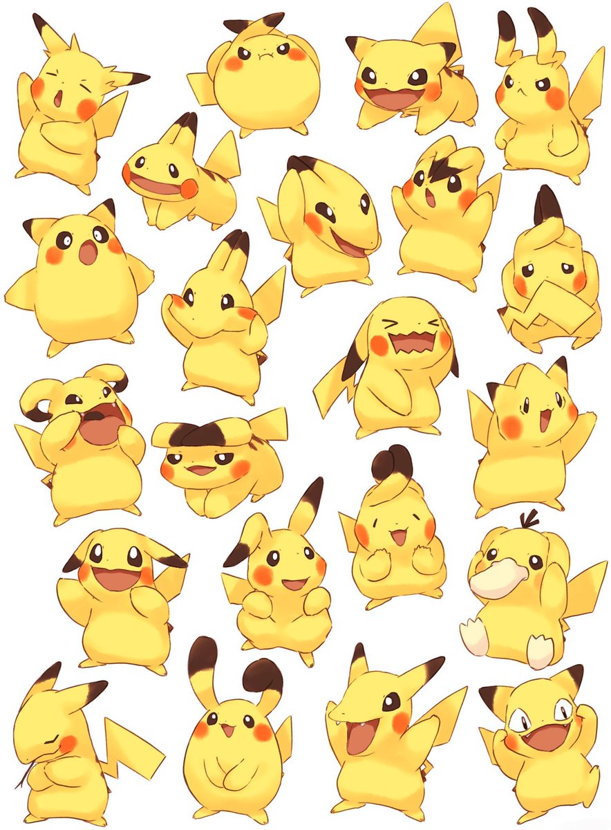 pikachu ,psyduck looking at viewer smile open mouth simple background white background closed mouth standing  illustration images