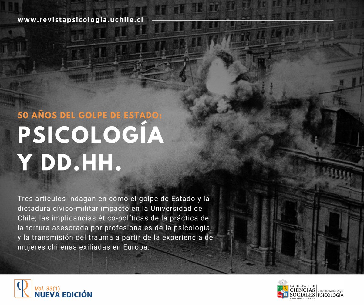 Te invitamos a leer los artículos de esta nueva sección temática de la Revista de Psicología, que esperan aportar al debate y discusión a través de una mirada crítica a las implicancias éticas, políticas y psicológicas, a 50 años del golpe de Estado.
revistapsicologia.uchile.cl/index.php/RDP/…