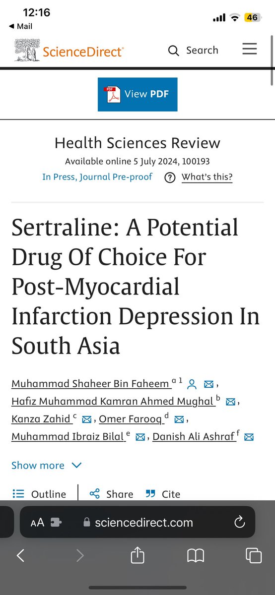 South Asia, specifically Pakistan has ever rising cases of Depressive Disorders including Post Myocardial Infarction Depression with minimal or no screening programs. Read our latest publication an LTE with proposed solutions

doi.org/10.1016/j.hsr.…

#LTE #Depression #SSRI