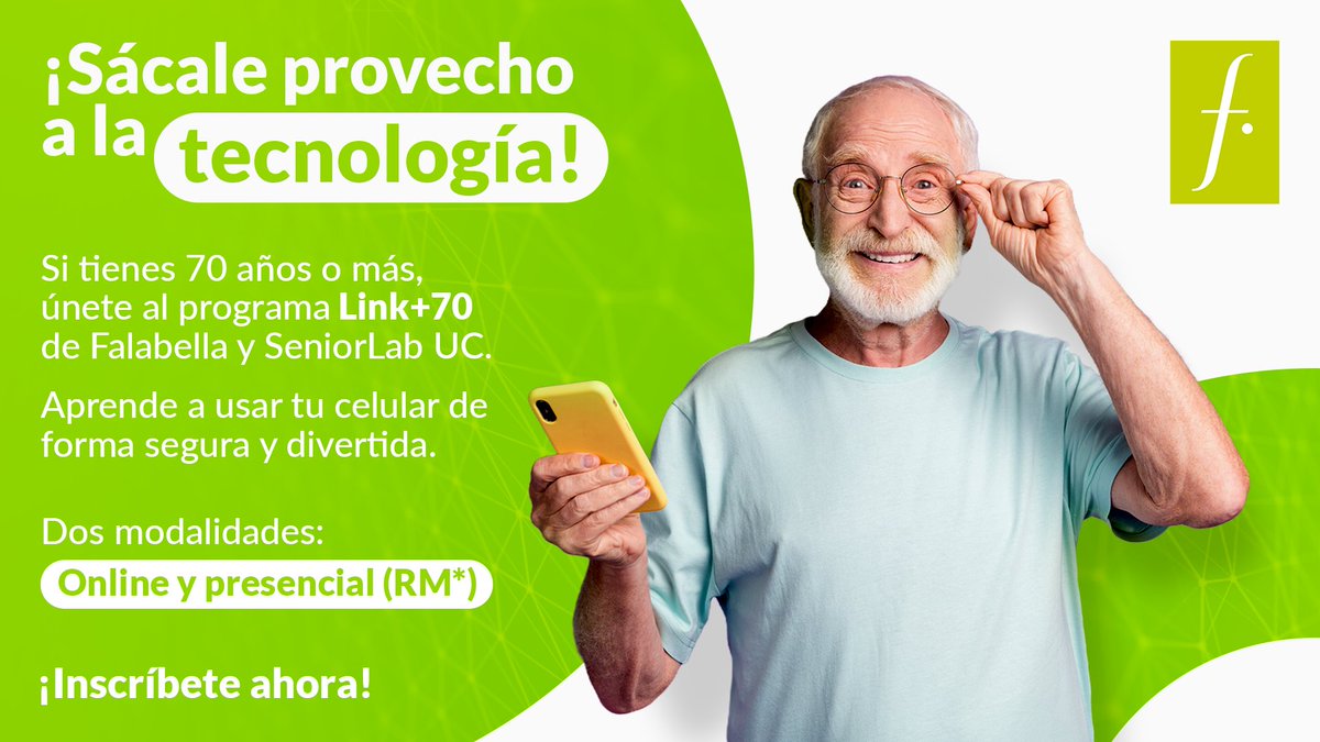 ¡YA TE PÚEDES INSCRIBIR A LINK +70!

Si tiene más de 70 años, ya usas un smartphone, tablet o computador, pero quieres sacarle el jugo a las posibilidades que ofrece la tecnología, esta invitación es para ti.

INSCRÍBETE: es.surveymonkey.com/r/link70-2024