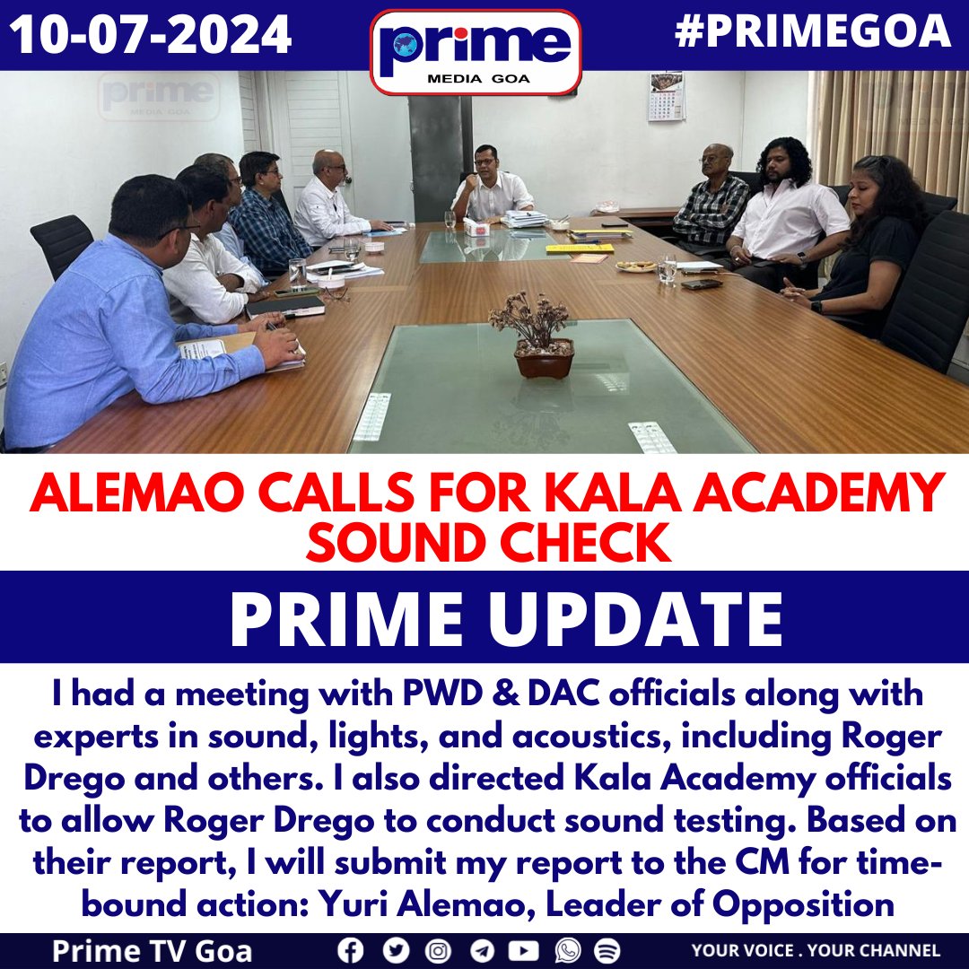 PrimeTVGoa's tweet photo. ALEMAO CALLS FOR KALA ACADEMY SOUND CHECK
#GOA #YuriAlemao #KalaAcademy #SoundCheck #AcousticTesting #GoaPolitics #LeaderOfOpposition #PublicPolicy #GovernmentAccountability #ExpertOpinion #CMAction #PRIMEUPDATE https://t.co/zfJIrVngXD