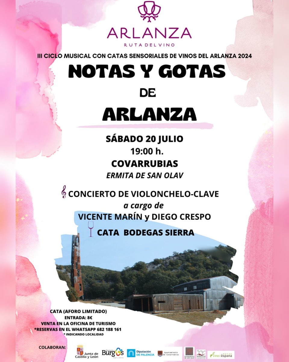 RutaVinoArlanza's tweet photo. 🍇🎶 Fusión de sentidos en “Notas y Gotas de Arlanza 2024✨🌿
Te invitamos a la emblemática Ermita de San Olav🇧🇻 en #covarrubias para un evento inolvidable.
📅 Sábado, 20 de julio 
🕖 19:00 horas
🎟️ Oficina de Turismo de Covarrubias. Reservas WhatsApp 682 188 161 https://t.co/3nfWwx1yVh