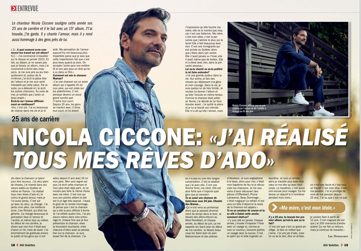 nicolaciccone's tweet photo. Nouvel  article 

«J’ai le privilège de vivre de ma passion depuis 25 ans. J’ai su que c’est ce que je voulais faire a partir de 12 ans. C’est magique de voir que j’ai 200 chansons d’endisquées! Ça me fait un velours, mais je continue de travailler.»

#25 #années #carrière https://t.co/pRGWM3GQj3