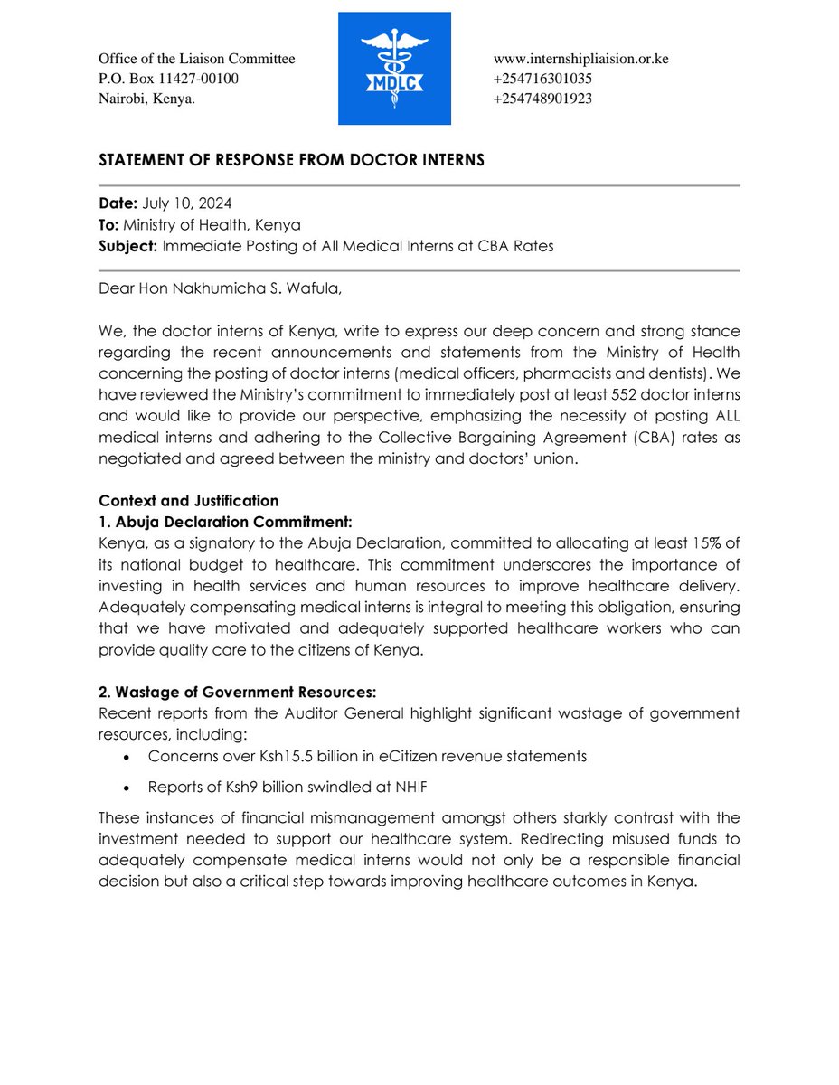 Oyugi_KE's tweet photo. Following @Nakhumicha_S punitive statement regarding posting of Doctor Interns, we hereby give our response!
Fair labour practices must be upheld. 
All the interns must be posted with existing CBA rates. 
Offices must be held accountable for every injustice and action
#OccupyMOH https://t.co/fERkQlD9Qz