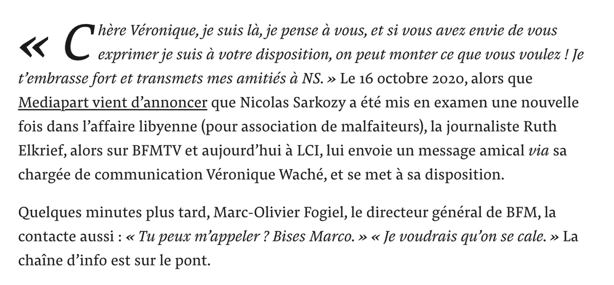 Marine Turchi (@marineturchi) on Twitter photo Parmi les SMS hallucinants rĂ©vĂ©lĂ©s par <a href="/Mediapart/">Mediapart</a>, celui adressĂ© par <a href="/ruthelkrief/">Ruth Elkrief</a> Ă l'attachĂ©e de presse de <a href="/NicolasSarkozy/">Nicolas Sarkozy</a>, le 16 octobre 2020, alors qu'on apprend que <a href="/NicolasSarkozy/">Nicolas Sarkozy</a> a une nouvelle fois Ă©tĂ© mis en examen dans lâaffaire libyenne đ
#BFMTV
mediapart.fr/journal/france⊠Parmi les SMS hallucinants rĂ©vĂ©lĂ©s par <a href="/Mediapart/">Mediapart</a>, celui adressĂ© par <a href="/ruthelkrief/">Ruth Elkrief</a> Ă l'attachĂ©e de presse de <a href="/NicolasSarkozy/">Nicolas Sarkozy</a>, le 16 octobre 2020, alors qu'on apprend que <a href="/NicolasSarkozy/">Nicolas Sarkozy</a> a une nouvelle fois Ă©tĂ© mis en examen dans lâaffaire libyenne đ
#BFMTV
mediapart.fr/journal/franceâŠ