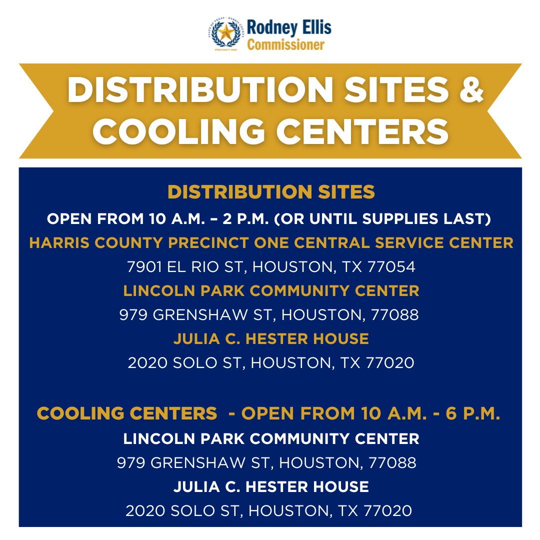 Precinct One distribution and cooling centers open on July 10.