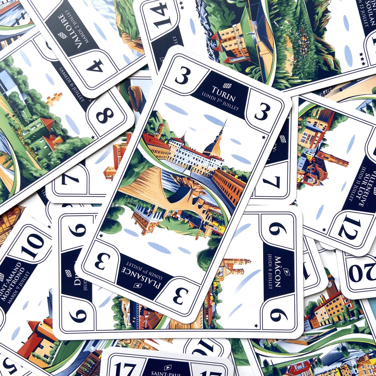 NicoloCanova's tweet photo. New project for #tourdefrance2024 . I illustrated every single stage of the competition for their official limited edition Tarot Game, from Italy to Nice! @LeTour ✨💚✨ #tarotgame https://t.co/lYL3Kv6lDV