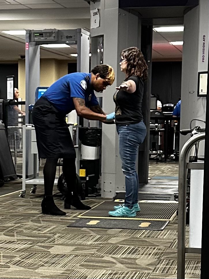 CinSmith1's tweet photo. @BreitbartNews Apparently really woke because I just witnessed a transwomen aka A MAN at a TSA CHECKPOINT early this morning > PAT DOWN &amp; FEEL UP a biological women in front of everyone.  Poor Women was in a wheelchair &amp; had to stand! #Stopthemaddness #Transwomen https://t.co/0QG2TxG34B