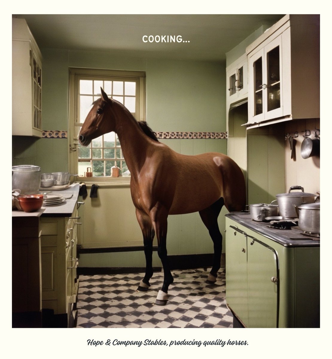 Cooking with Hope &amp; Company

Ingredients-

- BE
- DIFFERENT
- TAKE 
- CALCULATED
- RISKS
- CREATE
- YOUR
- OWN 
- EDGE

What exciting and unique horses are you cooking?