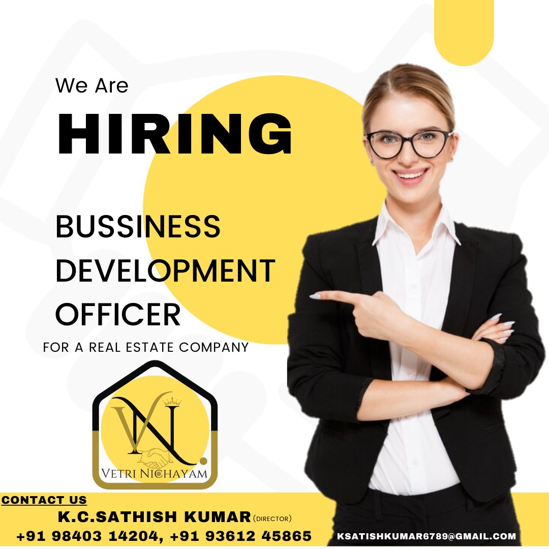 vetrinichayamD's tweet photo. We Are Hiring Bussiness Development Officer For Our Real Estate Company @vetrinichayamD For Enquiries CT : +91 98403 14204, +91 93612 45865
#landpromotion #landpromoters #honest #truth #trust #realestate #hiring #dtcp #approved #plotsforsale #vetrinichayam #HiringNow #yks2024 https://t.co/zJOayIyYe4