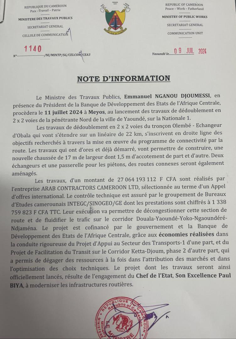 TheCameroonianZ's tweet image. #Demain... lancement des travaux de dédoublement en 2x2 voies de la pénétrante Nord de la ville de Yaoundé (Olembe-Echangeur Obala).

#Cameroon