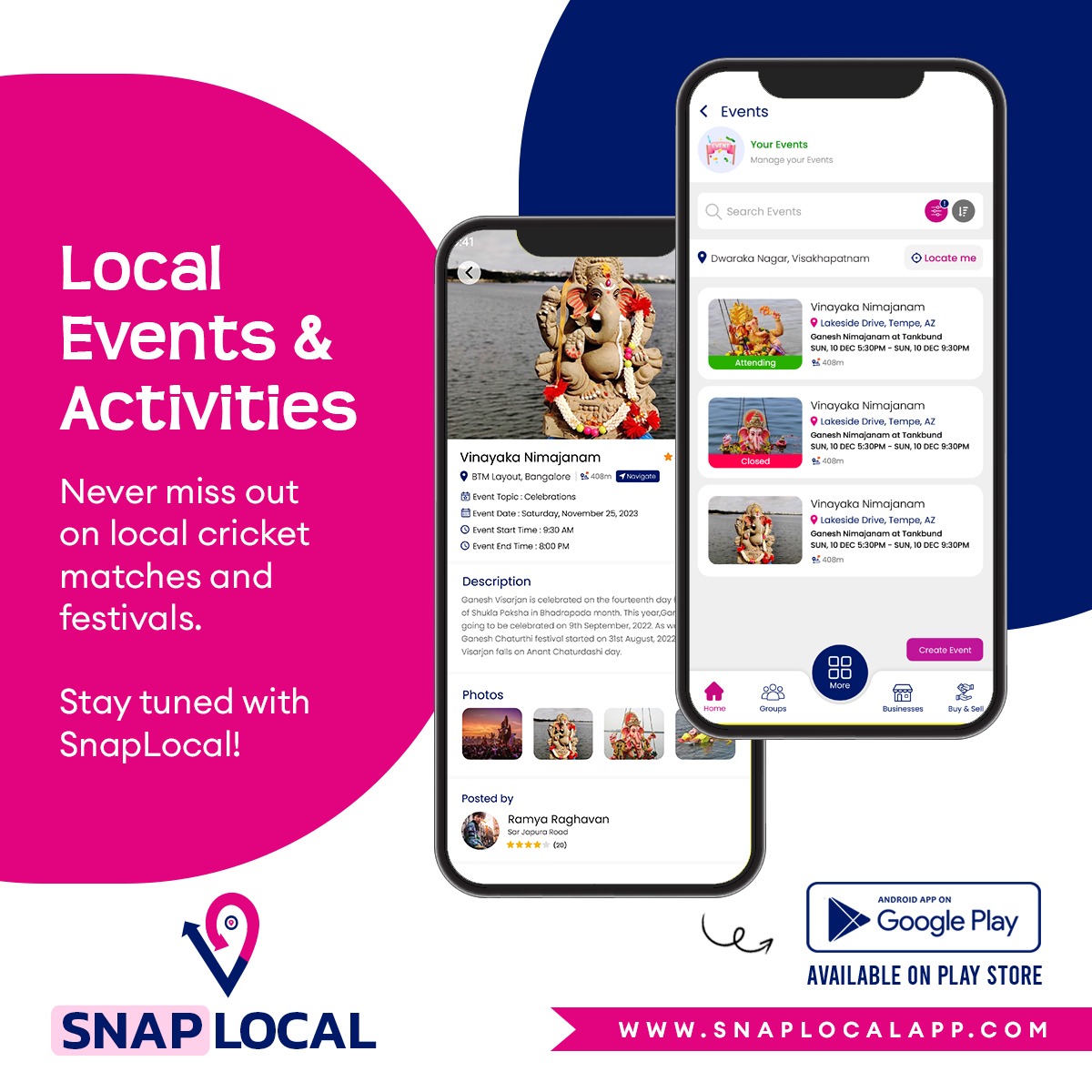 SnapLocalApp's tweet photo. Never miss out on local cricket matches, festivals, and other exciting events in your community! 🏏🎉 Stay tuned with SnapLocal for all the latest updates and happenings around you.

Visit us at: https://t.co/TPLAHyJHLd

SnapLocal - Your Local Event Companion! 📲📍

#LocalEvents https://t.co/AVkz0YTsj7