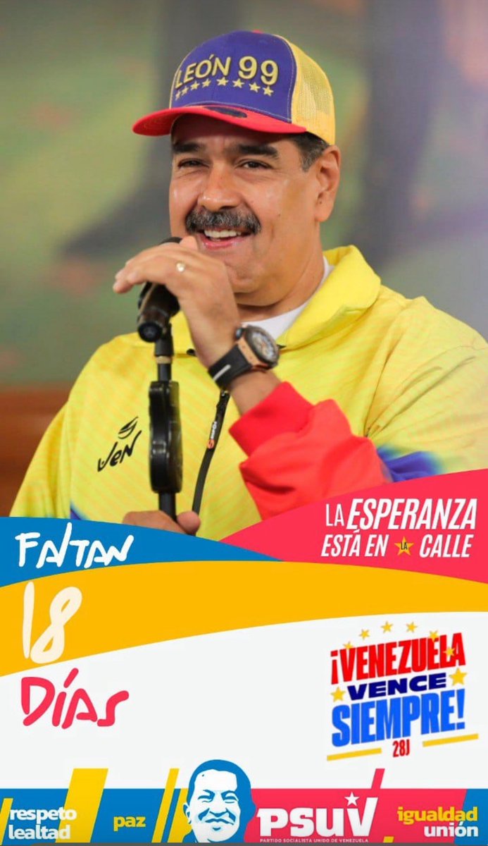 Ya estamos a 18 días del gran triunfo nuevamente de la PAZ , vamos con ⁦<a href="/NicolasMaduro/">Nicolás Maduro</a>⁩ . CASTIGA AL LLORÓN PEDRO CAMPOS QUE DESTRUYÓ A SANTA CRUZ , NO VOTES POR SU OPCIÓN CASTÍGALO EL 28 DE JULIO . EL MUNICIPIO LAMAS HAY QUE RECONSTRUIRLO NUEVAMENTE,