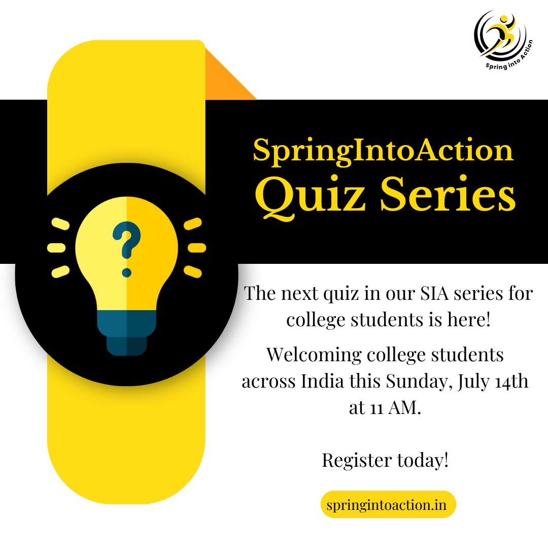 SpringQuiz's tweet image. 🎓Get ready to SpringIntoAction with our college quiz! 📚Join us this Sunday, July 14th, anytime between 11 AM to 6 PM. Open to college students across India—let’s ignite curiosity and challenge ourselves together!

Linktree link: linktr.ee/Spring_Into_Ac…

 #CollegeQuiz #Spring