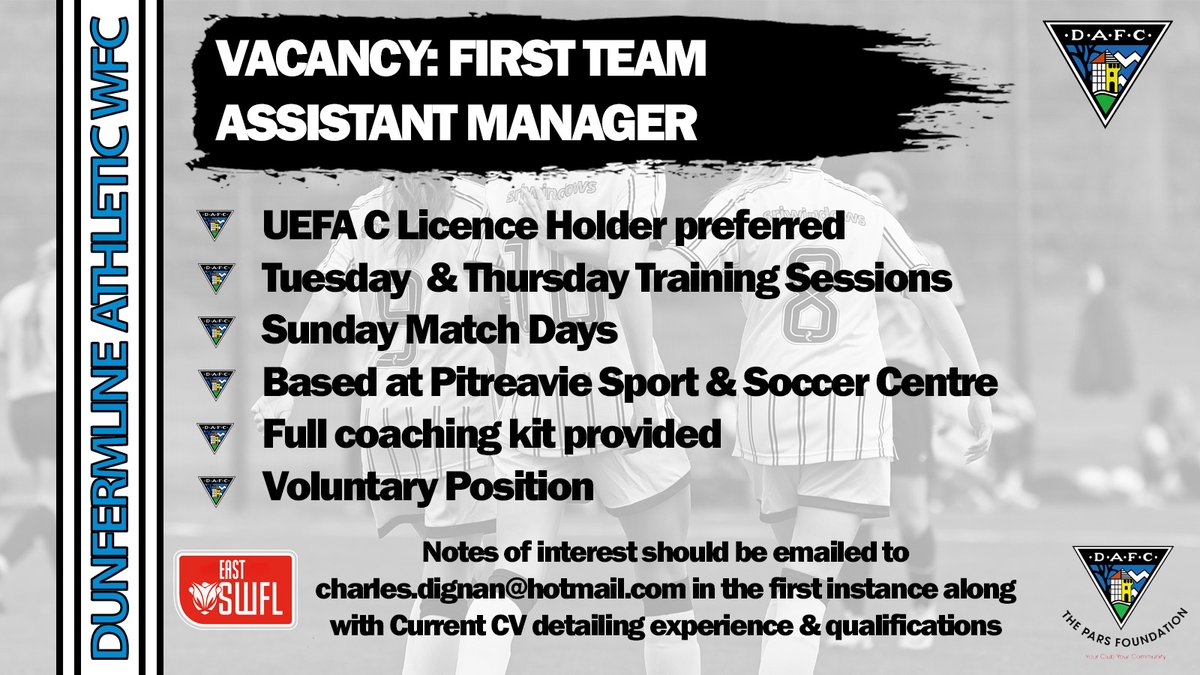 VACANCY: FIRST TEAM ASSISTANT MANAGER  

The club are now inviting expressions of interest for our vacant Assistant Manager position.  

Any interested parties should contact charles.dignan@hotmail.com in the first instance.