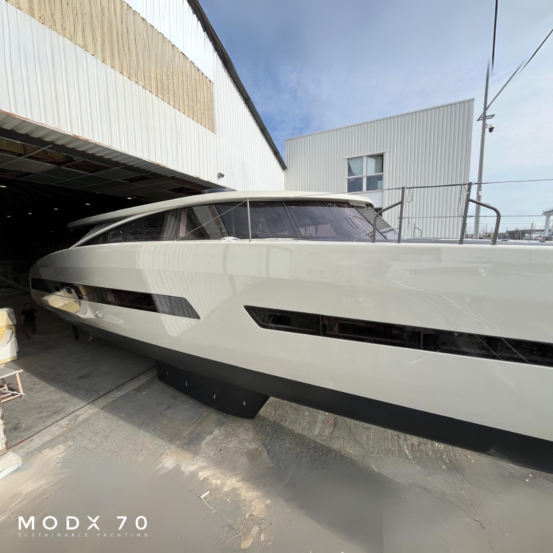 modx_catamarans's tweet photo. Out of the yard and soon in sight on the ocean!

THANK YOU to the teams and all our industrial partners and suppliers for the extraordinary work accomplished on the first ship of the MODX 70 series. 🙏🏼

100% renewable energy, 100% electric. 🌱⚡️

See you at the @YachtingCannes!👋🏼 https://t.co/UqeBx7GBG5