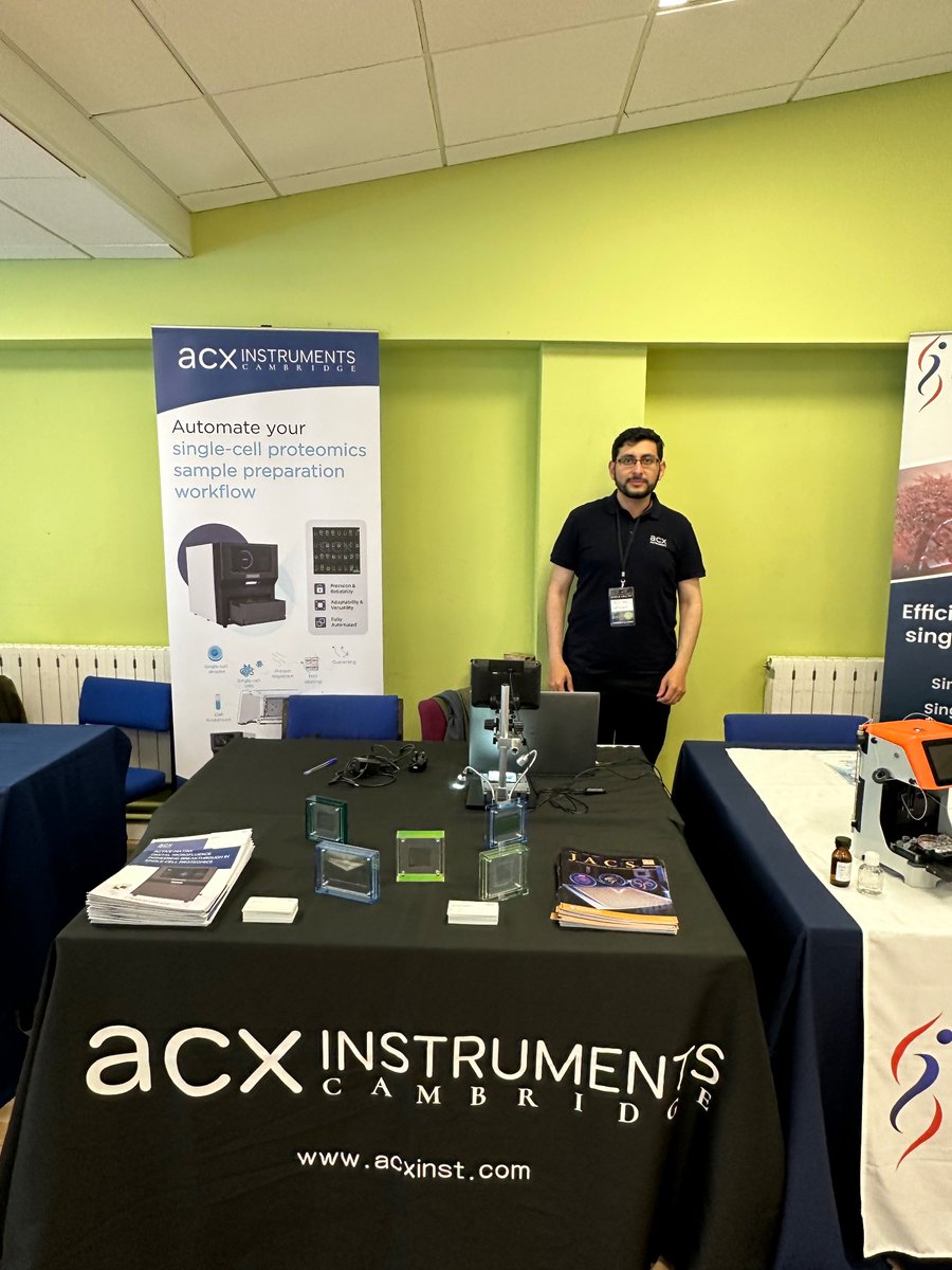 acxinst's tweet image. Today we&apos;re at University of Surrey to join the first BMSS
Single Cell Special Interest Group Meeting. Come and chat to our specialist Yacine Belgaid  from ACX Instruments  and explore the #singlecellproteomics sample prep using #digitalmicrofluidics technology.