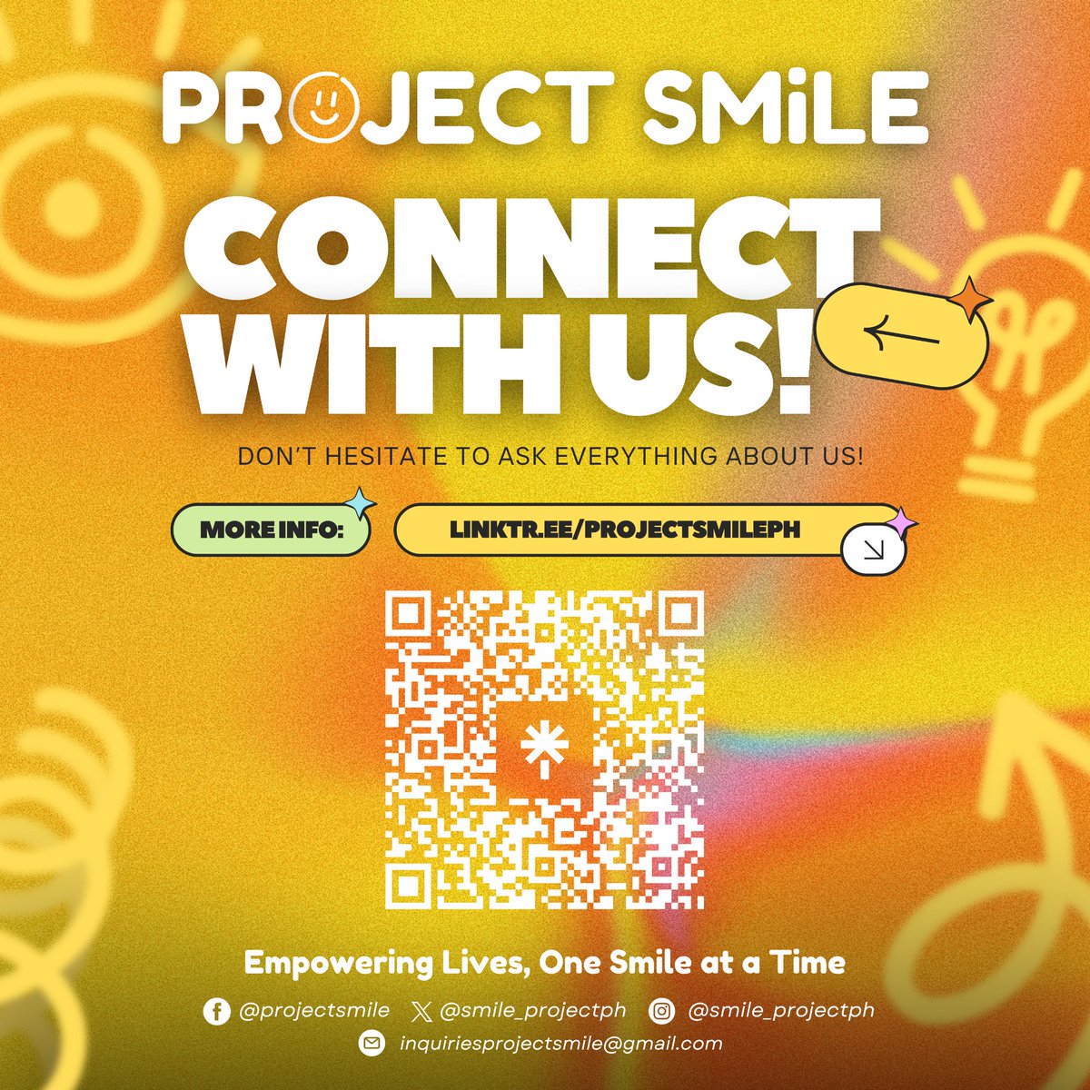 SMiLE_ProjectPH's tweet photo. Stay connected with Project SMiLE! Follow us on social media and check out our Linktree for all the latest updates, events, and ways to get involved. Join us in making a difference! 🌟 #ProjectSMiLE #BraveSpace #StayConnected #communityimpact https://t.co/L3FyOUJbEi