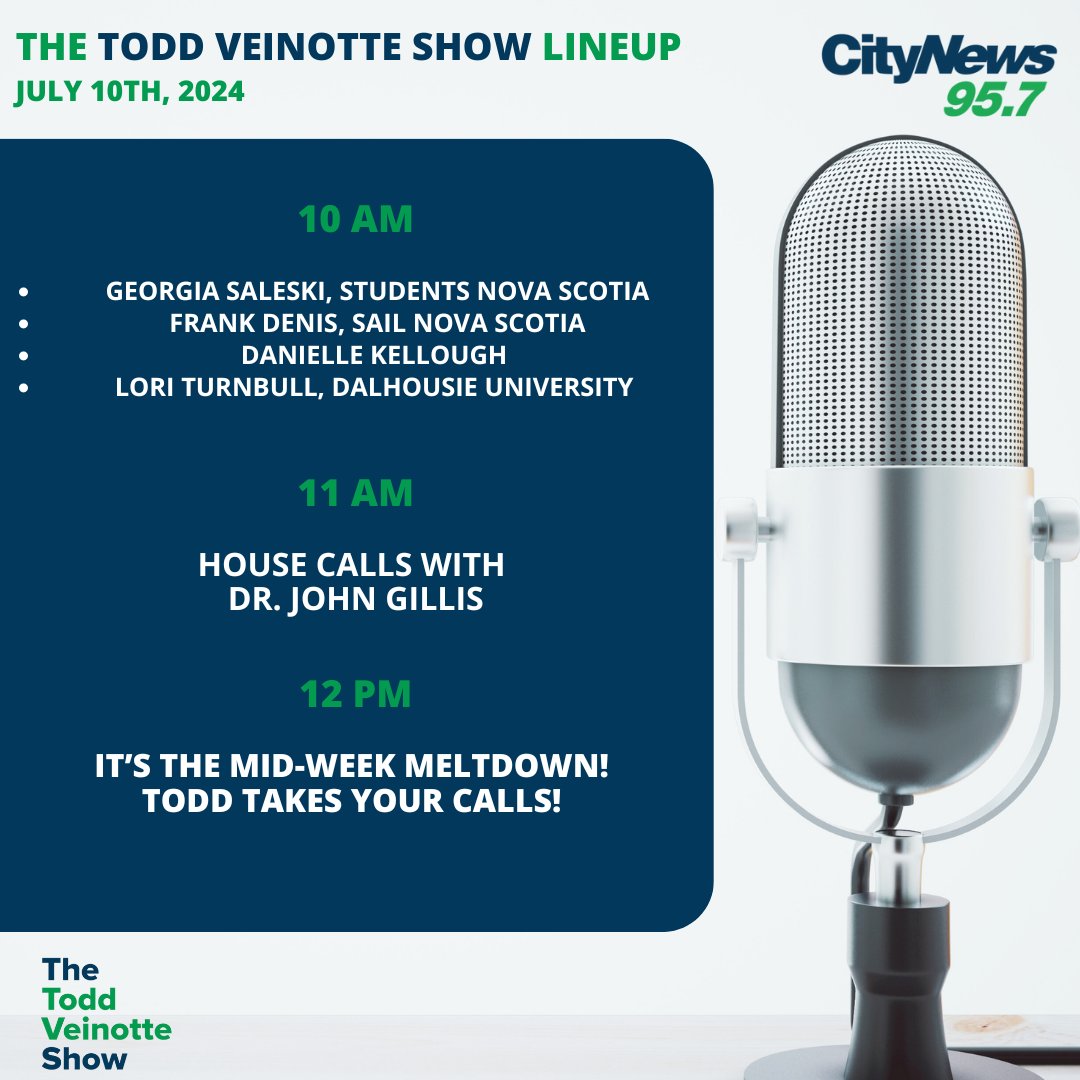 CityNewsHFX's tweet photo. Today on The Todd Veinotte Show:
- Nova Scotia university students are struggling ‘year-round’ with living costs.
-House Calls with Dr. John Gillis.
Join the program at 902-405-6000.
Don't forget you can listen live: https://t.co/7J8cBQ6JML https://t.co/0PMdFNIpC7