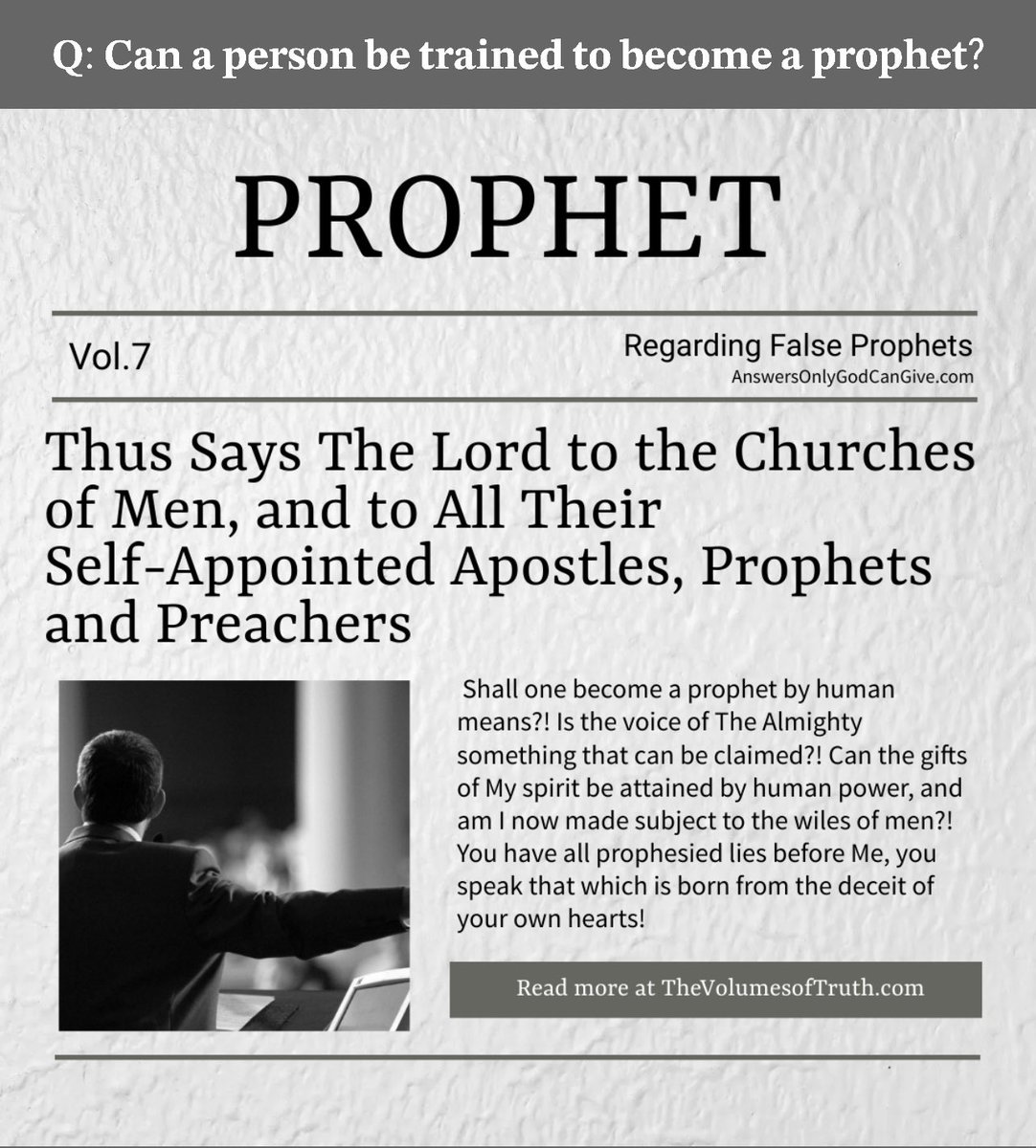 QABYGOD's tweet photo. π Source: https://t.co/YmfzaAJiDT
- Regarding Prophets (False): https://t.co/fRBR5fxNRL
#TheVolumesofTruth #prophecy #thussaysthelord #churches #churchesofmen #apostles #prophets #God #wordofGod #correction #rebuke #lettersfromGod #christianity #question #answer #QandA https://t.co/wyfsD4rT4B