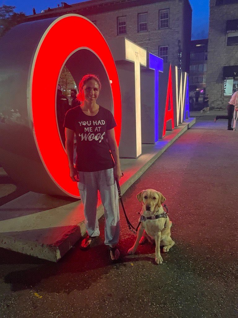 PriscillaRGagne's tweet photo. Zophia and I marking 50 days until the Paralympics #Paris2024 #GuideDogsOfAmerica #CanadianParalympicCommittee https://t.co/TJfkPhz0K4