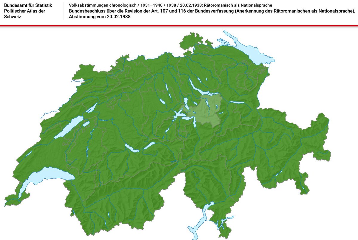 swissvotes's tweet photo. 91,6% der 🇨🇭Stimmenden sagten 1938 Ja zur Landessprache #Rätoromanisch. Im Kontext der geistigen Landesverteidigung gabs zur Vorlage, die «nichts kostete», den vierthöchsten Ja-Anteil je.

O-Töne und Hintergründe dazu:

📻@SRF https://t.co/2CTuZmV9bV 

📃https://t.co/8Lw9NfXRhB https://t.co/01RbtO0Jqc