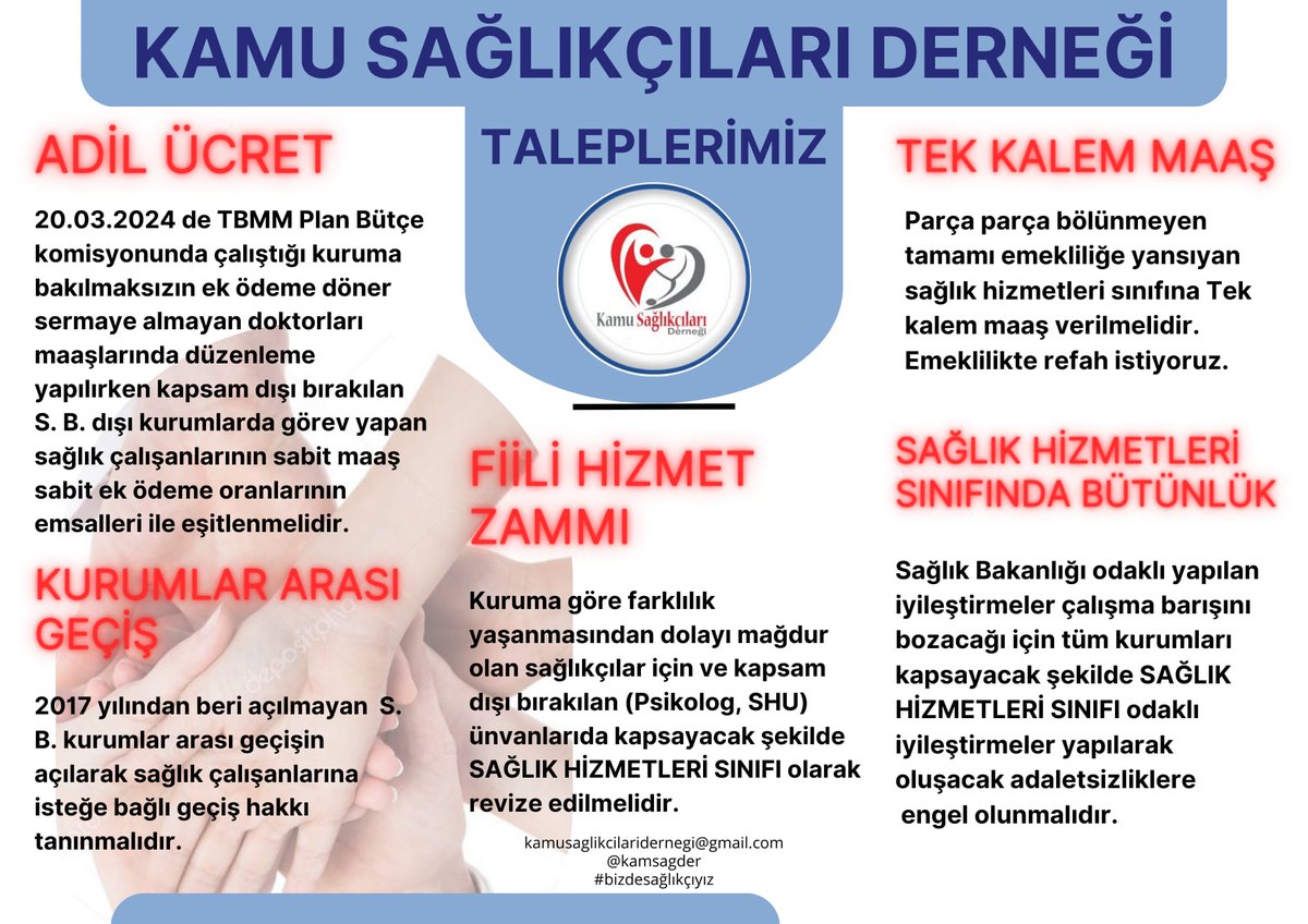 <a href="/saglikperrsonel/">Personel Sağlık Personeli Haber.Net</a> Sağlık bakanlığı dışında görev yapan ayrıştırılan hakları gasp edilen mağdur kamudaki sağlıkçılar için çözüm <a href="/drmemisoglu/">Prof. Dr. Kemal Memişoğlu</a>
Desteklerinizi bekliyoruz sayın bakanım sağlıkçıya verdiğiniz değeri biliyoruz.
Bölünmeye hayır. 
<a href="/kamsagder/">KAMU SAĞLIKÇILARI DERNEĞİ</a>
#bizdesağlıkçıyız