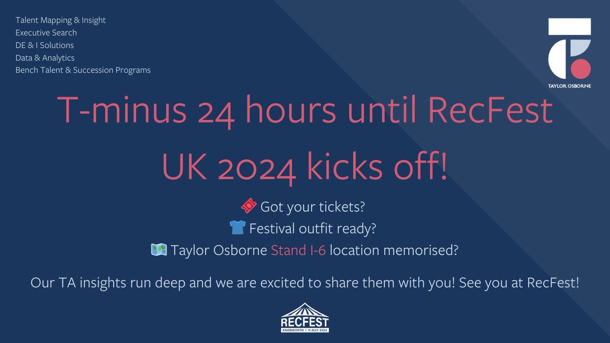 toresearch's tweet photo. #TalentSolutions #Transparency #TaylorOsborne #RecFestUK #RecFest #Sponsorship #inhouse #recruitment #resourcing #TA #HR #TAProfs #Talent Acquisition #talentdiversity #ExecutiveSearch https://t.co/5fEncwxGjS