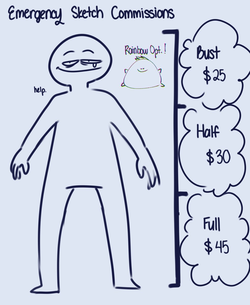 hey all! in order to be able to afford rent this weekend and avoid eviction— i’m now open for commissions again for both color and sketch!

prices are up to date, but to be able to get things done fast, bgs aren’t provided and extra characters are HALF of the original price