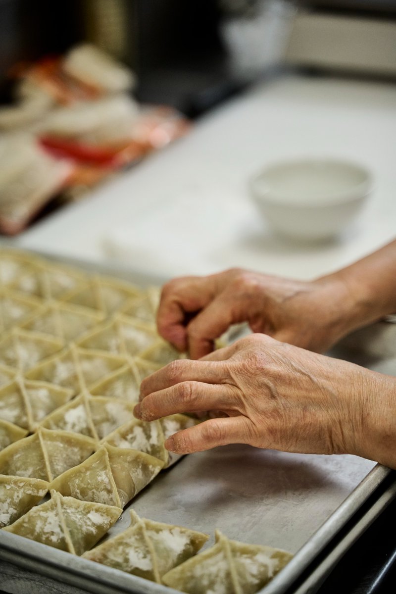 Hand-folded and Pan-fried shrimp dumplings, just the way you love it.