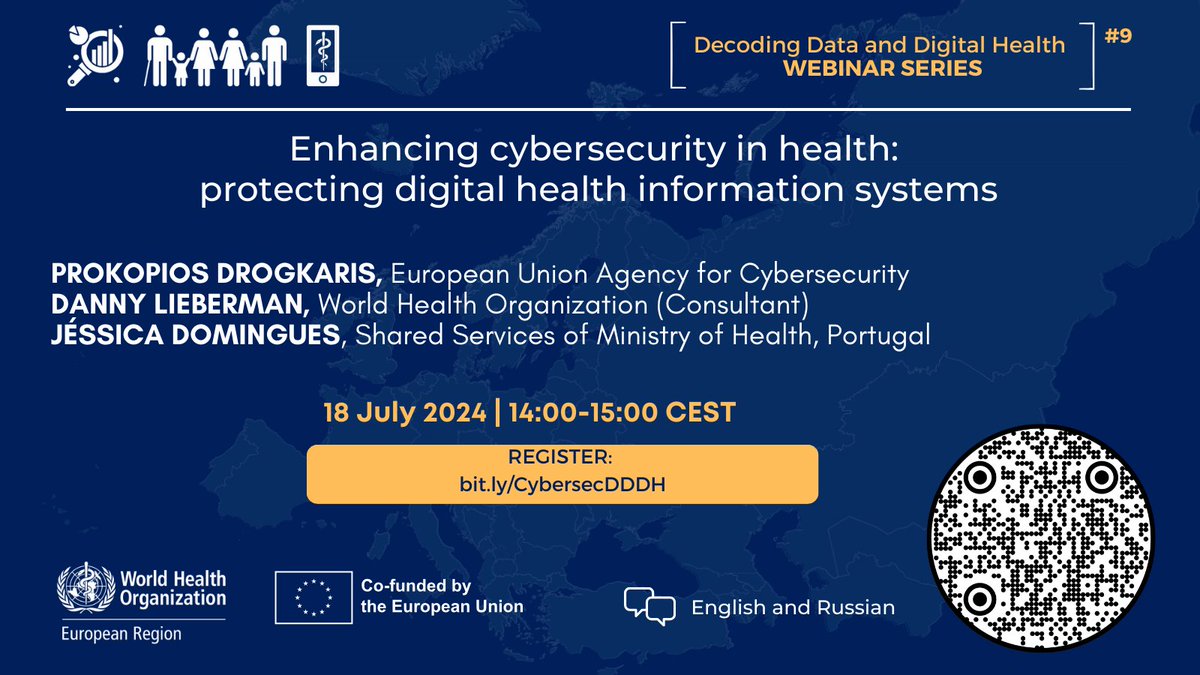 Did you know that healthcare is a target🎯 for cyberattacks?

Join our webinar to learn more about cybersecurity, including best practices to defend against cyber threats &amp; protect #HealthData.

💡RSVP: bit.ly/CybersecDDDH

<a href="/flaskdata/">Danny Lieberman</a> <a href="/PDrogkaris/">Prokopios Drogkaris</a> <a href="/natasha_azzmus/">Natasha Azzopardi Muscat</a> <a href="/davidnovillo/">David Novillo Ortiz</a>