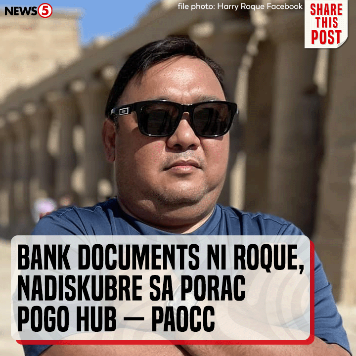 News5PH's tweet photo. Inilahad ng #PAOCC na nadiskubre nila ang ilang bank documents ni dating presidential spokesperson Harry Roque at iba pang dokumento ng kaniyang executive assistant na si AR dela Serna sa Lucky South 99, ang ni-raid na POGO compound sa Porac, Pampanga. #News5 https://t.co/pjSKbUGZcP
