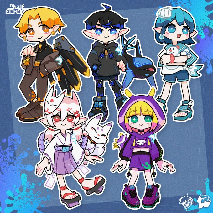 ブルエコのみんなをキャラデザしてる人、わたくしわみくんはウミウシと毒タイプをメインモチーフにして作りましたみんなよかったら描いてみてねファンアートタグは→ #ブル絵庫 