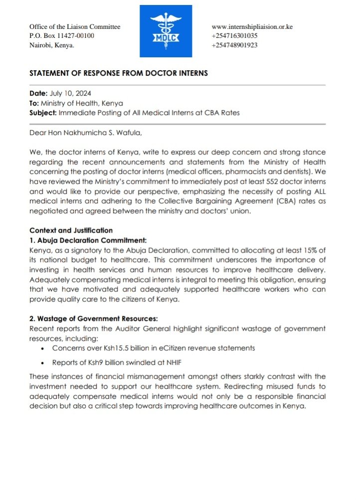 AbdikarimAbdow's tweet photo. The response of the unposted medical interns to the statement by @MOH_Kenya on the posting of medical interns. https://t.co/0eB4FhGf99