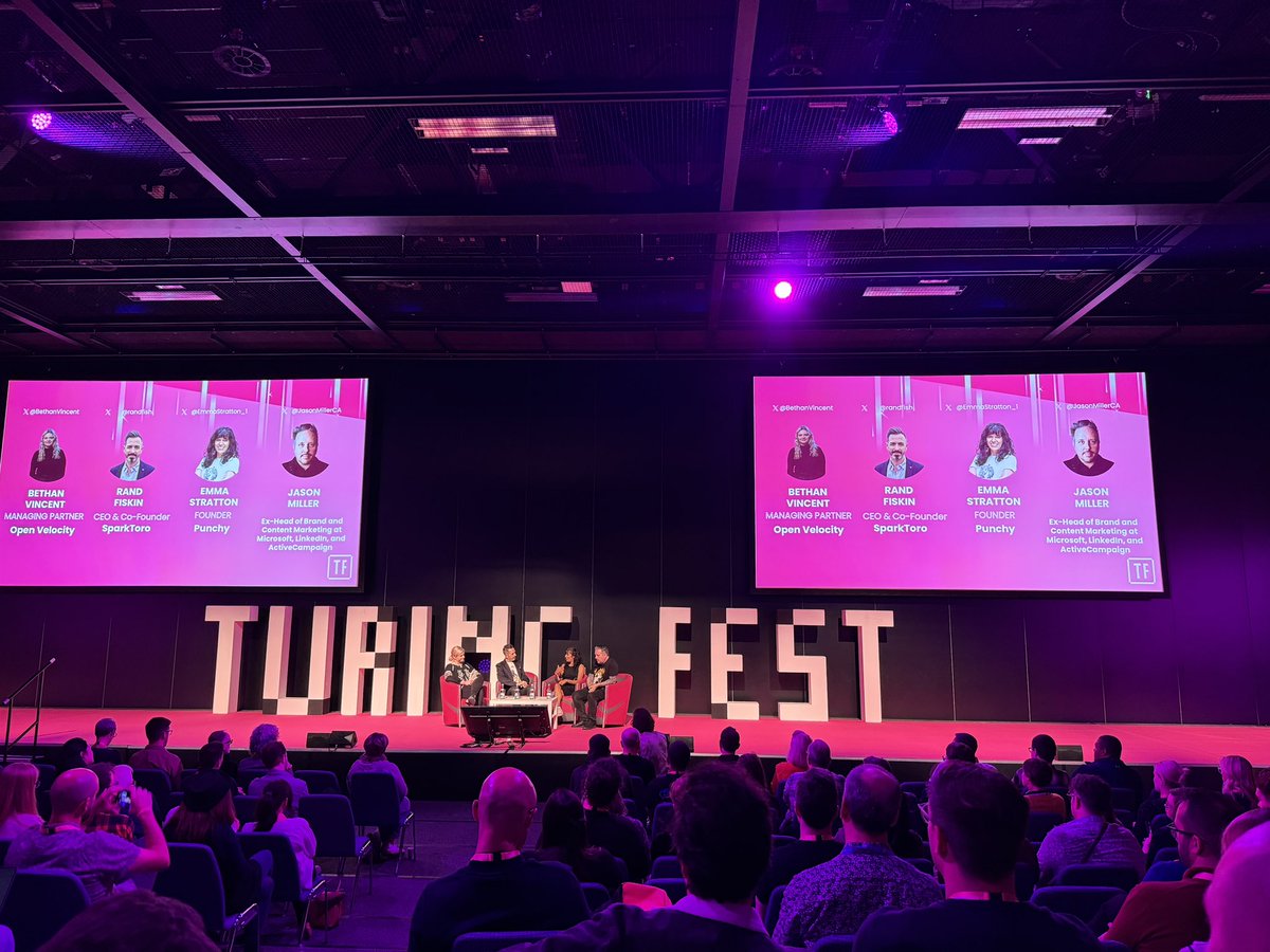 Khushal (@khushal) on Twitter photo Wouldn’t be a conference with no panel on AI, and who better to address this in #TuringFest by other than <a href="/randfish/">Rand Fishkin (follow @randderuiter on Threads)</a> <a href="/BethanVincent/">Bethan Vincent</a> <a href="/EmmaStratton_1/">Emma Stratton</a> & <a href="/JasonMillerCA/">Jason A Miller</a>
“How will AI change marketing” Wouldn’t be a conference with no panel on AI, and who better to address this in #TuringFest by other than <a href="/randfish/">Rand Fishkin (follow @randderuiter on Threads)</a> <a href="/BethanVincent/">Bethan Vincent</a> <a href="/EmmaStratton_1/">Emma Stratton</a> & <a href="/JasonMillerCA/">Jason A Miller</a>
“How will AI change marketing”