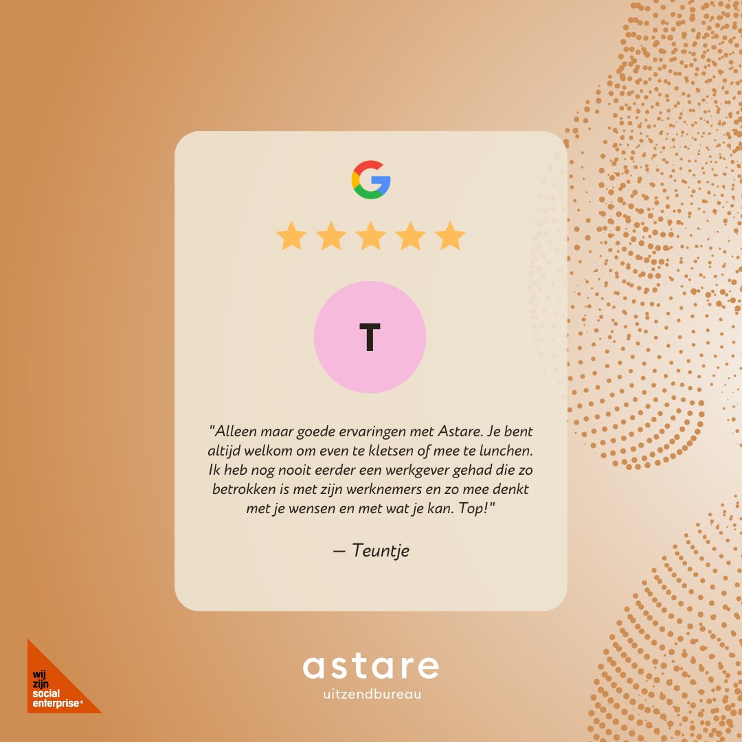 AstareZorg's tweet photo. ☺️ Blij en vereerd met de mooie woorden die veel van onze teamleden achterlaten wanneer zij bij ons uit dienst gaan. Kijk voor meer reviews over Astare op Google maps 📌

🙏 Teuntje https://t.co/6670QY16et