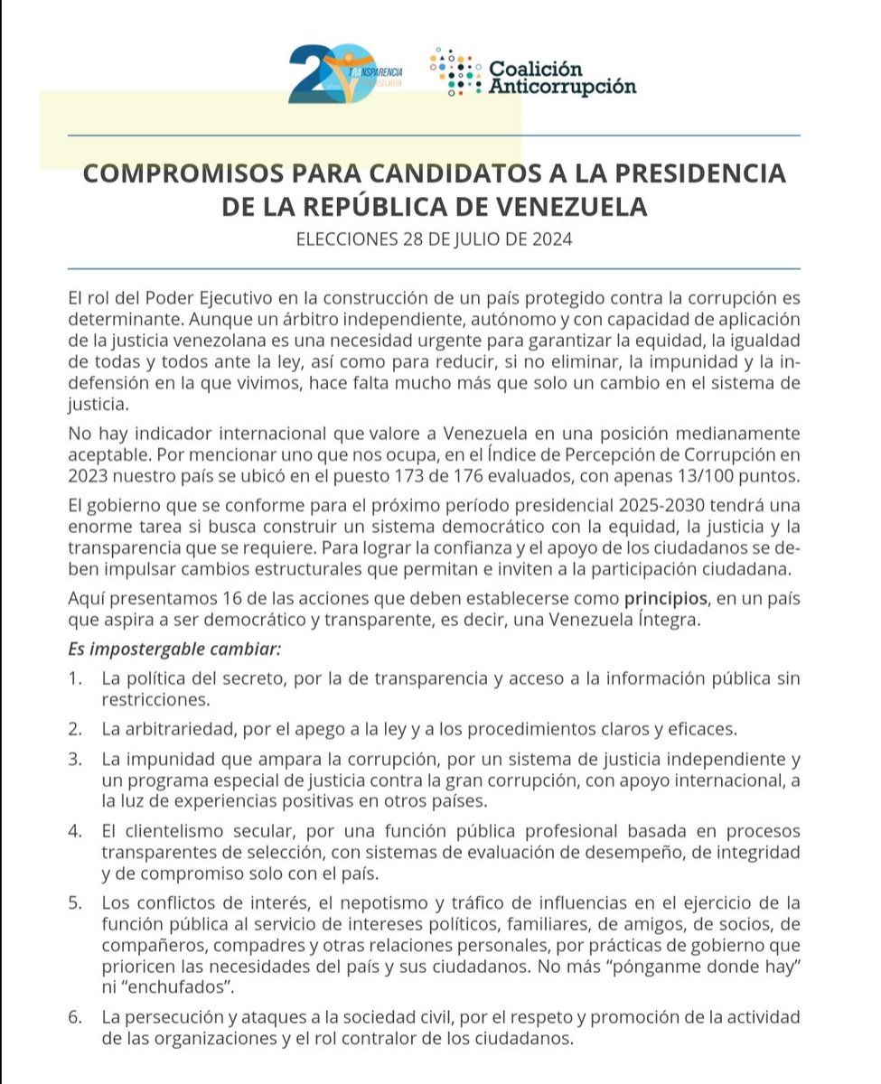Redlaraddhh's tweet photo. Transparencia Venezuela presenta compromiso Anticorrupción a los candidatos presidenciales @_Provea @_civilis_ @CreemosInforma @AccesoaJusticia @NoMasGuiso @elimpulsocom @CEDICE https://t.co/L3GkcjJVTM