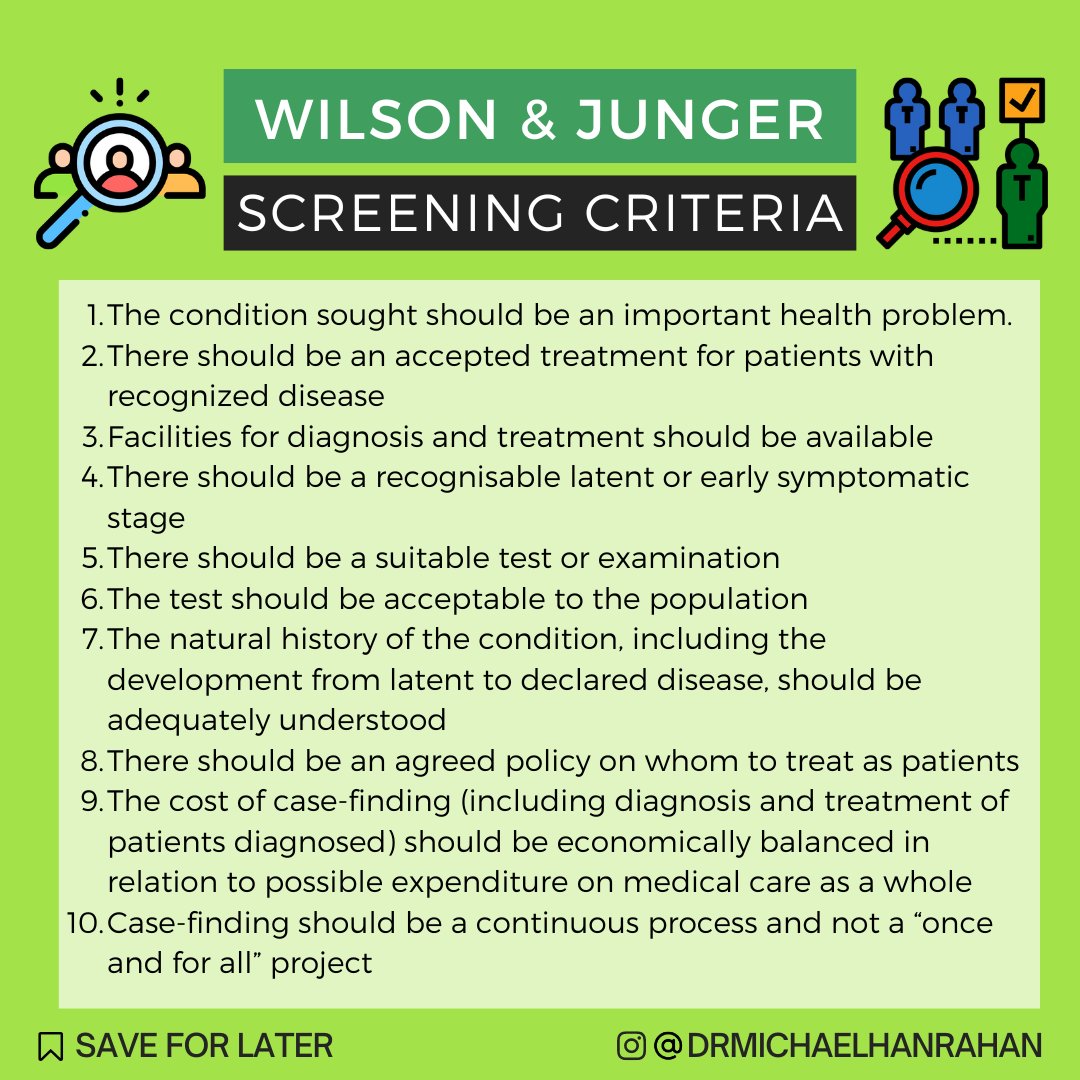 Screening is not just about early detection but also about selecting appropriate tests &amp; populations to minimize false positives &amp; false negatives. Screening should also be cost-effective &amp; reduce morbidity and mortality associated with the disease in question #screening