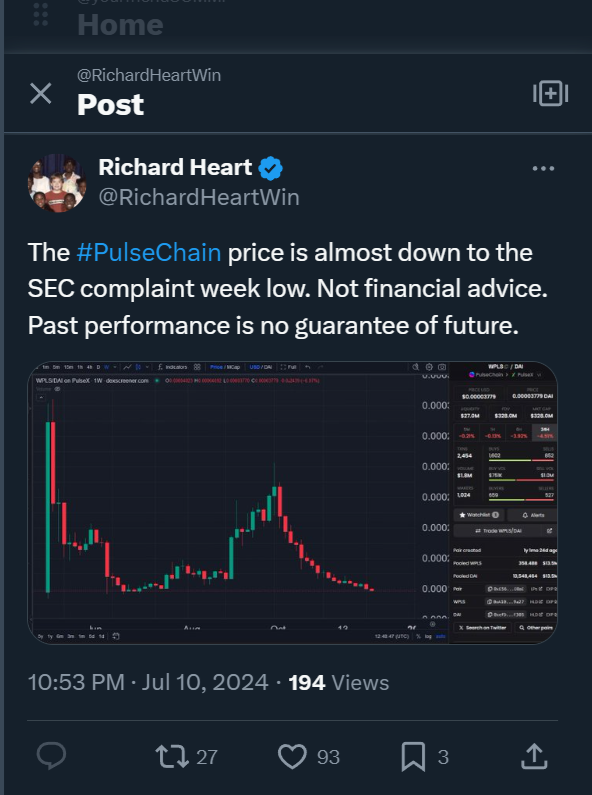 yourfriendSOMMI's tweet image. ❤💛💚💙

🚨 JUST IN: Richard Heart tweets that PulseChain $PLS is down to corrupt SEC lows